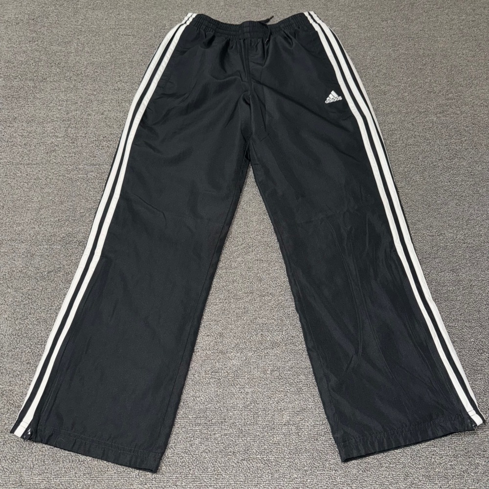 Adidas Kids Black White 3-Stripe Wind Track Pants Large 14/16 Athleisure Active